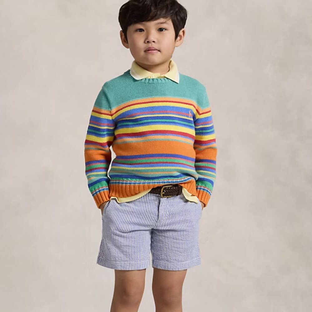 ❤️ Polo Ralph Lauren Boys RED Cotton Seersucker Shorts Size 7